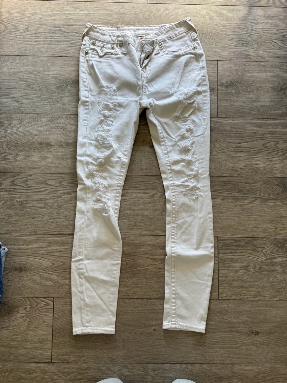 True Religion White Distressed Skinny Jeans